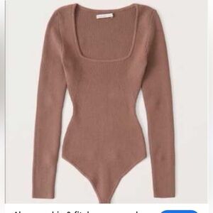 Abercrombie & Fitch Ribbed Long Sleeve Square Neck Thong Bodysuit Sz Medium